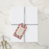 Warm rood kersenmotief cadeaulabel (Met Touw)