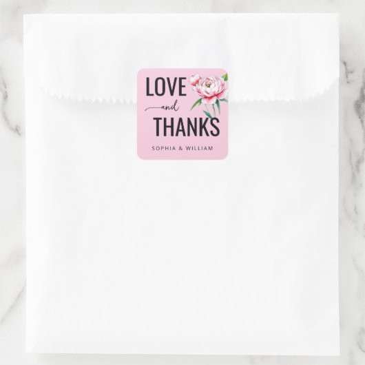 Warm Roze Bloemige Liefdesbrief Vierkante Sticker (Tas)