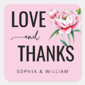 Warm Roze Bloemige Liefdesbrief Vierkante Sticker (Voorkant)