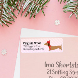 Warm roze Dachshund Kerst Kaart Adresetiketten Etiket