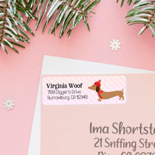 Warm roze Dachshund Kerst Kaart Adresetiketten Etiket