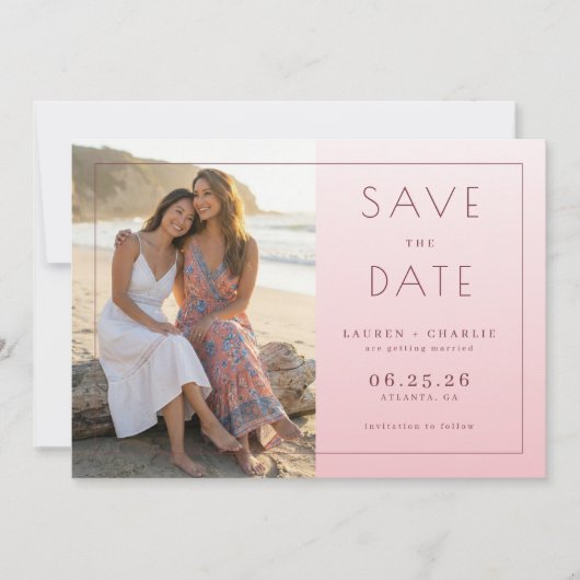 Warm Roze Elegante Foto Save The Date (Voorkant)