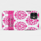 warm roze en wit gepersonaliseerde damast Case-Mate iPhone case (Achterkant (horizontaal))