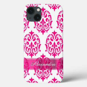 warm roze en wit gepersonaliseerde damast Case-Mate iPhone case