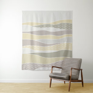 Warm roze geel groen curves Abstracte golven Wandkleed