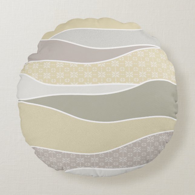 Warm roze geel groen gebogen streep Abstracte golf Rond Kussen (Voorkant)