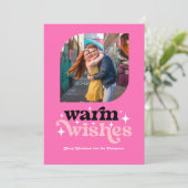 Warm-roze moderne retro kerstfoto feestdagenkaart (Staand voorkant)