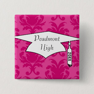 warm roze op roze kleurstofdamppatroon vierkante button 5,1 cm