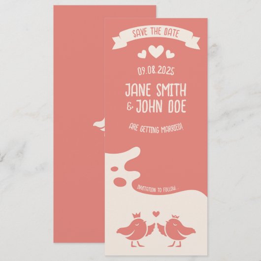 Warm Roze Vogel Lied Save The Date (Voorkant / Achterkant)