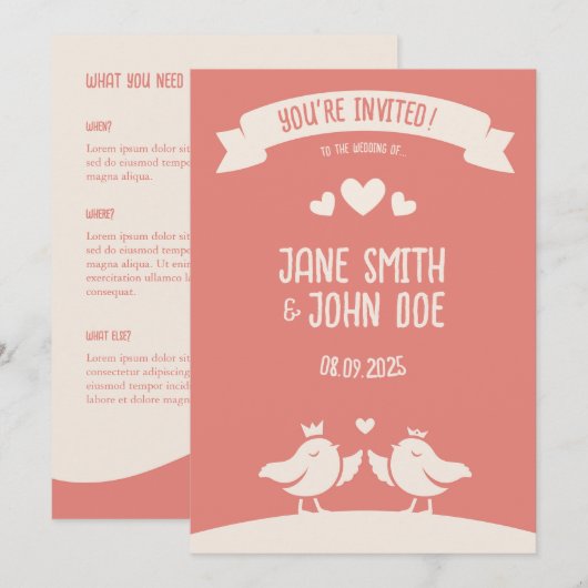 Warm Roze Vogel Lied Uitnodiging (Voorkant / Achterkant)