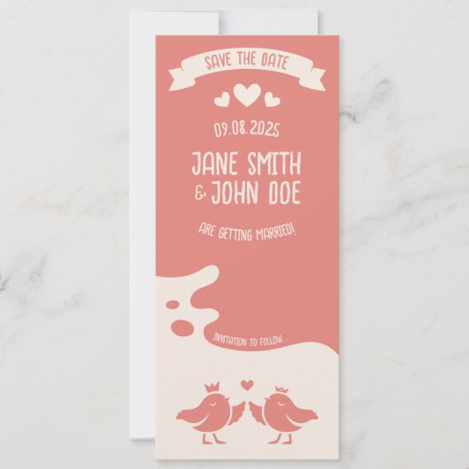 Warm Roze Vogellied Save The Date (Voorkant)