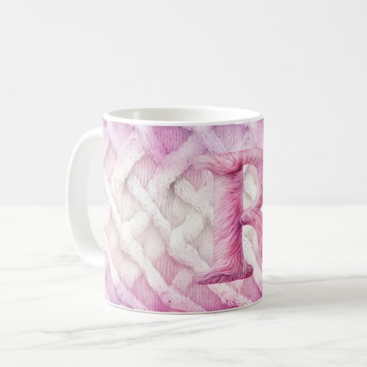 Warm roze witte Paarse letter R Koffiemok (Voorkant links)