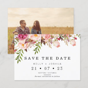 Warm Rustic Floral Wedding Save the Date Card Kaart