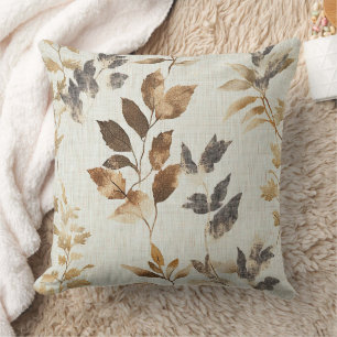 Warm rustic herfstbladerenpatroon in bruin en grij kussen
