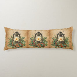 Warm rustic lantern Christmas holly pine winter Lichaamskussen