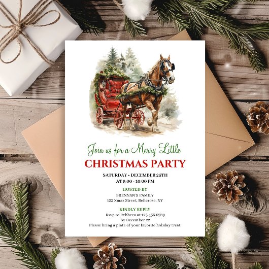 Warm rustic winter scene Christmas party invite Kaart