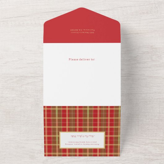 Warm Rustiek Rood & Goud Plakt Foto All In One Uitnodiging (Buitenkant)