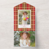 Warm Rustiek Rood & Goud Plakt Foto All In One Uitnodiging (Binnen)