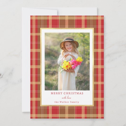 Warm Rustiek Rood & Goud Plakt Foto Feestdagenkaart (Voorkant)