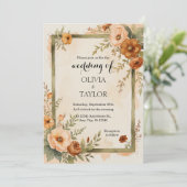 Warm  Rustieke Elegantie Bloemen Huwelijk Kaart (Staand voorkant)