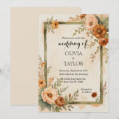 Warm  Rustieke Elegantie Bloemen Huwelijk Kaart (Voorkant / Achterkant)