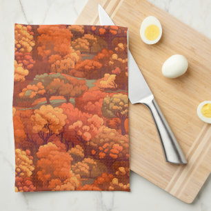 Warm rustieke Waterverf Herfst Trees Boho esthet Theedoek