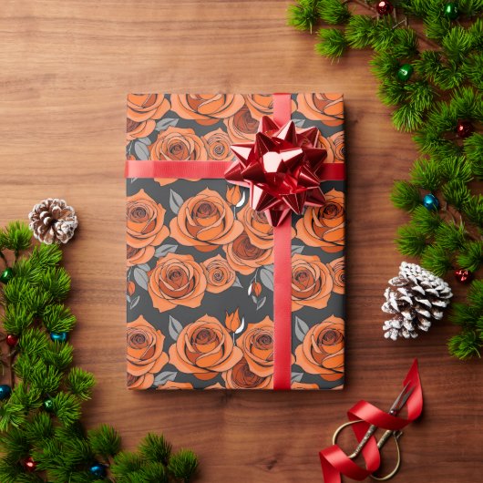 Warm Rusty Orange Roses Cadeaupapier (Feestdagen Geschenken)
