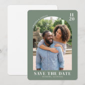 Warm Sage Minimalist Photo Save The Date (Voorkant / Achterkant)