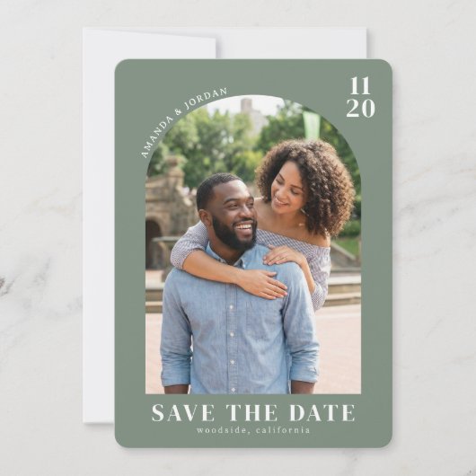 Warm Sage Minimalist Photo Save The Date (Voorkant)