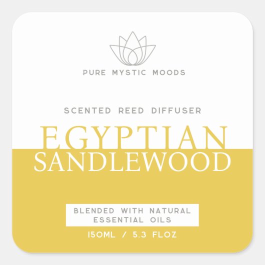 Warm sandelhout geel rood diffuser productlabel vierkante sticker (Voorkant)