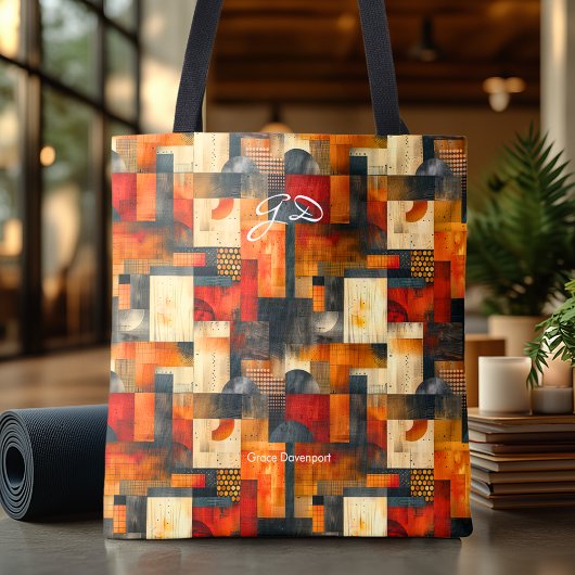 Warm Sinaasappel Abstracte gepersonaliseerde Canva Tote Bag