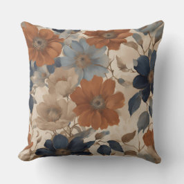 Warm Sinaasappel Beige Navy Blue Herfst Bloemen Kussen