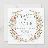 Warm sinaasappel bloemen Save the Date fotouitnodi (Voorkant)