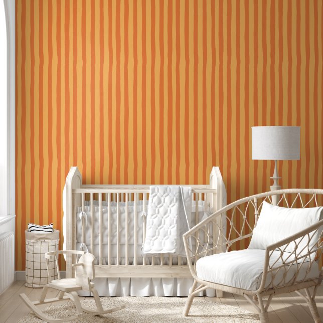 Warm Sinaasappel Hand-Drawn Stripe Naadloze Herfst Behang (Kinderen)