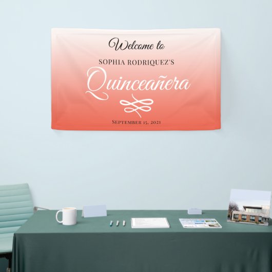 Warm Sinaasappel Quinceañera 15e Verjaardag Welkom Spandoek (Beurs)
