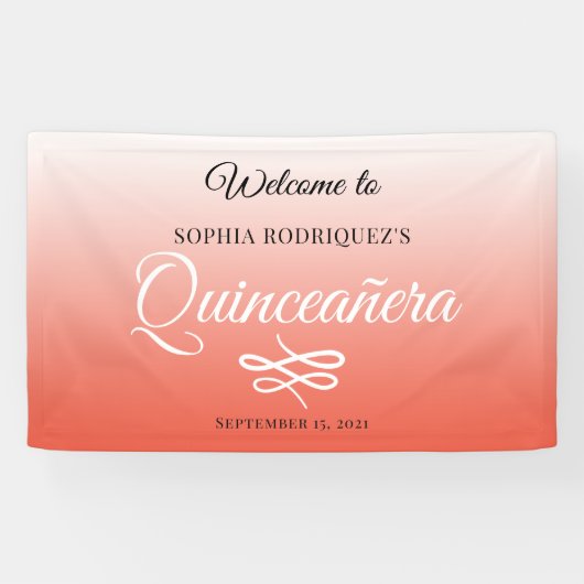 Warm Sinaasappel Quinceañera 15e Verjaardag Welkom Spandoek (Horizontaal)