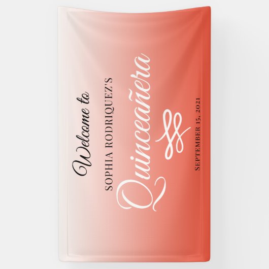 Warm Sinaasappel Quinceañera 15e Verjaardag Welkom Spandoek (Verticaal)