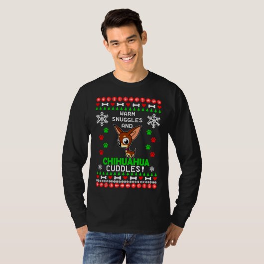 Warm Snuggles en Chihuahua Cuddles met kerst T-shirt (Voorkant volledig)