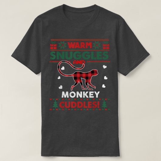 Warm Snuggles Monkey Lover Gifts Ugly Christm T-shirt (Design voorkant)