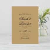 Warm Solid Color Minimalist Script Wedding Kaart (Staand voorkant)