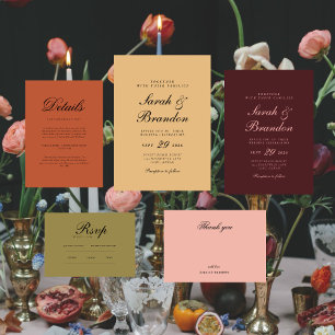 Warm Solid Color Minimalist Script Wedding Kaart