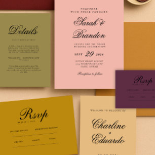 Warm Solid Color Minimalist Script Wedding Kaart