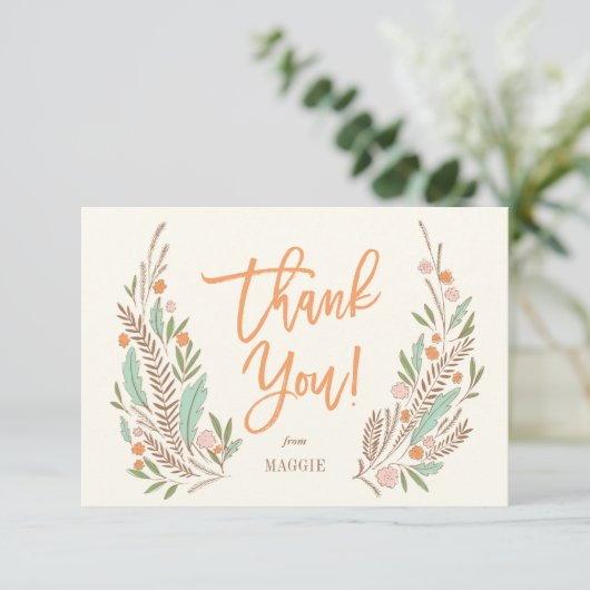Warm Sprigs Flat Hartelijk dank Noteer Uitnodiging (Staand voorkant)