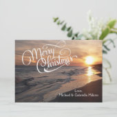 Warm strand met sunset kerstkaart (Staand voorkant)