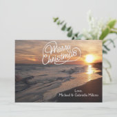 Warm strand met sunset kerstkaart (Staand voorkant)
