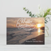Warm strand met zonsondergang kerst Kaart (Staand voorkant)