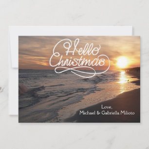 Warm strand met zonsondergang kerst Kaart