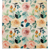 Warm Summer Yellow and Coral Rozen Douchegordijn (Voorkant)