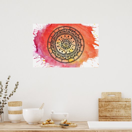 Warm Sun Mandala Poster. Poster (Keuken)