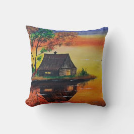 Warm Sunset Cottage Landschapsschilderij Kussen